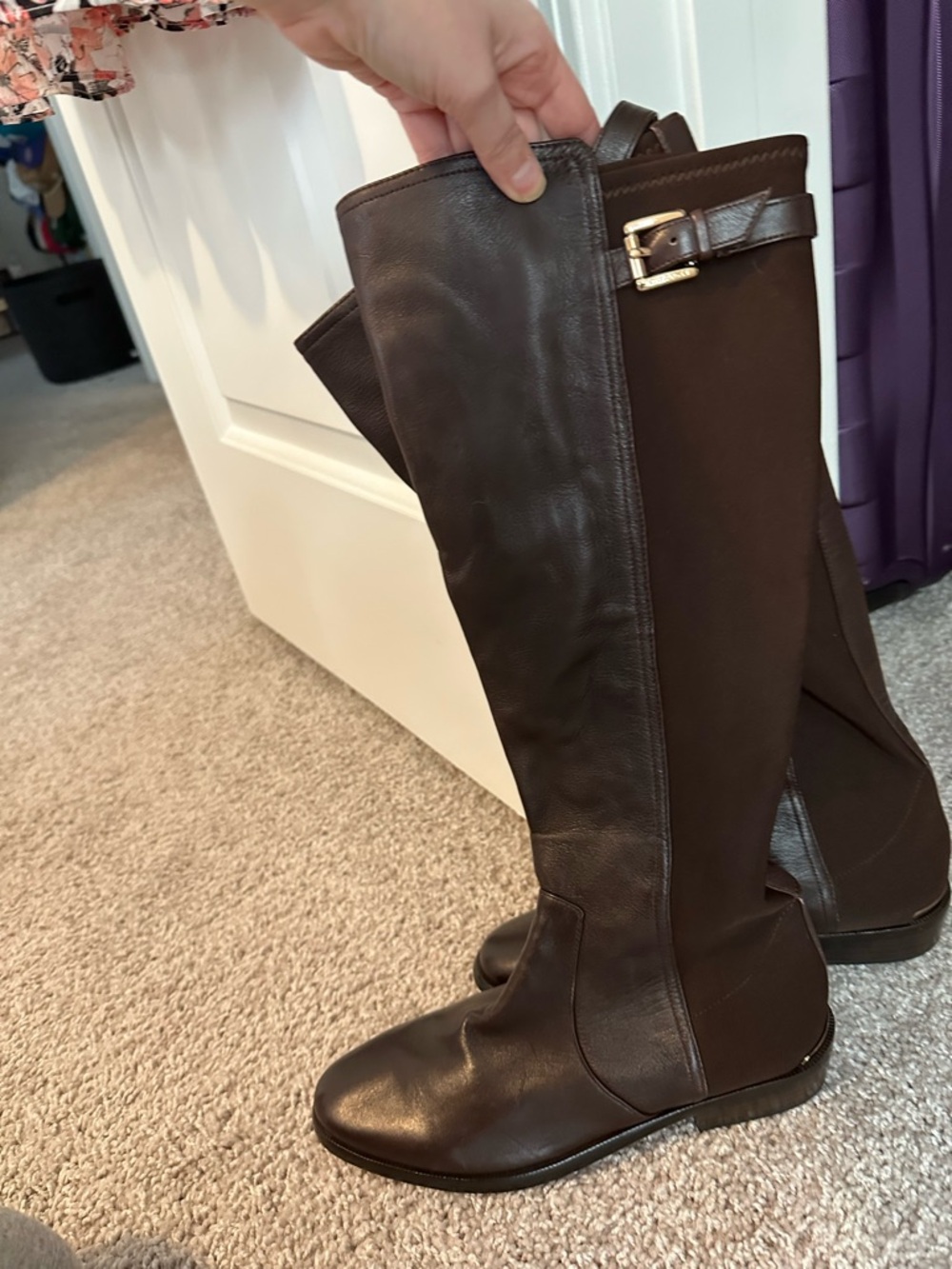 Coach Brown Leather Knee-High Riding Boots with Brown Sole
